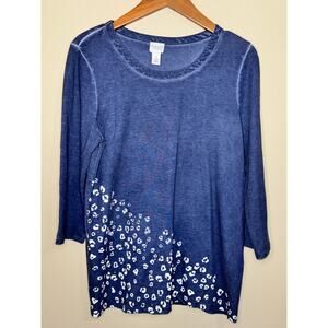 Weekends by Chico's Top Women's 1 Medium Blue 3/4 Sleeve Cotton Viscose Tee EUC
